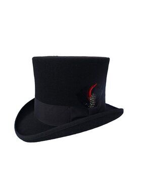 100% Wool Authentic Tuxedo Top Hat Men's , Black, Victorian Halloween Hat